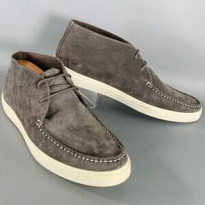 G BROWN Size 11.5 Grey Suede Lace-Up Boat Shoes